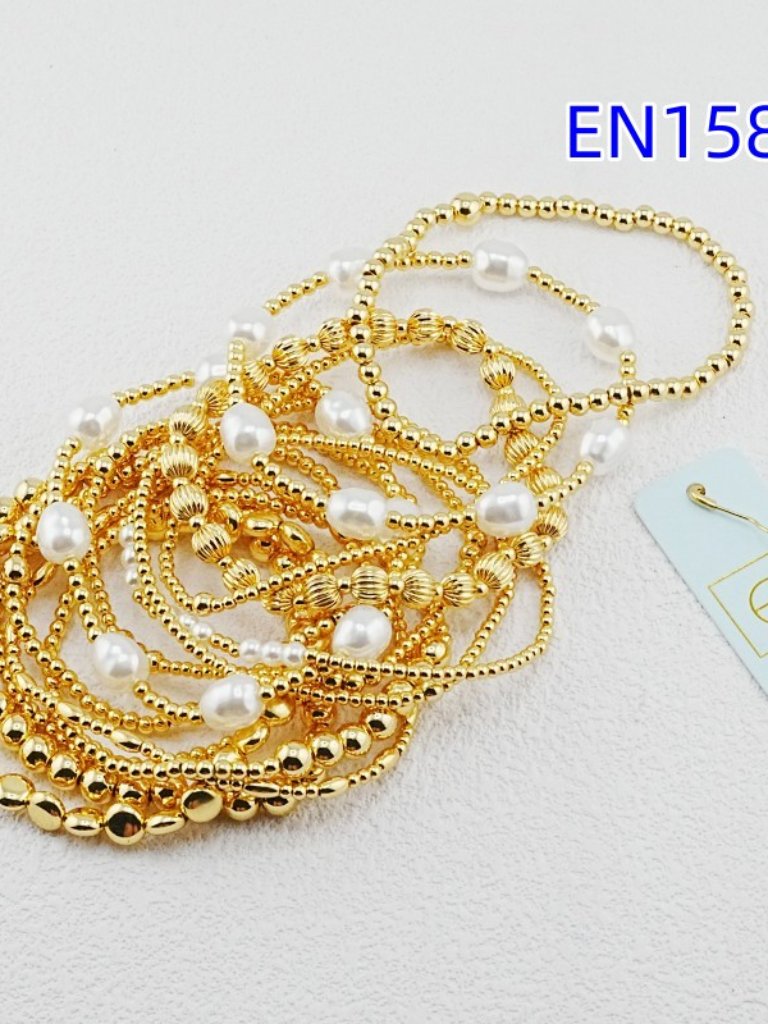 Enewton Gold Beads & White Pearl Bracelet Set